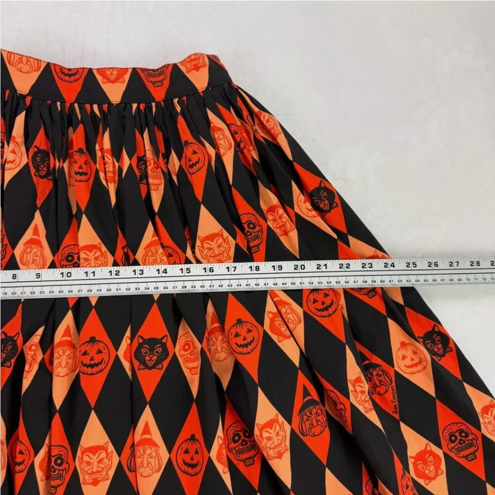 VIXEN BEN COOPER Trick R Treat Swing Skirt Halloween Pleated Retro Whimsigoth - Picture 14 of 16